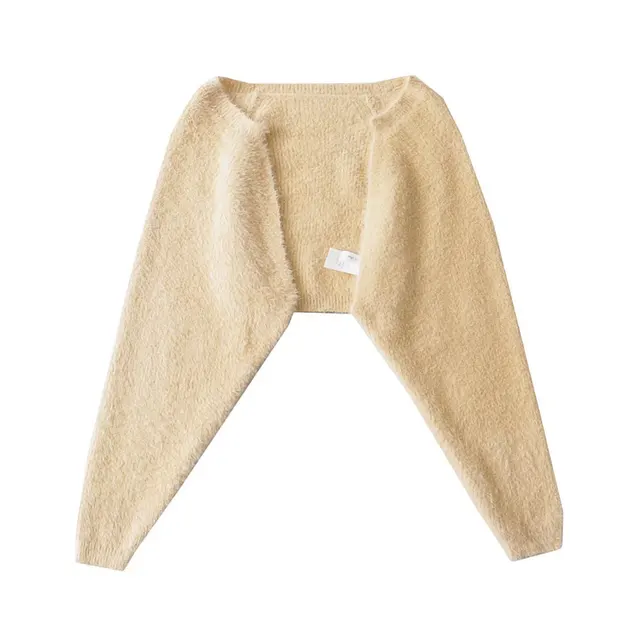 Furry Sweater Long Sleeve Short Blouse Outer Coat Apricot - Shop at LoveMi