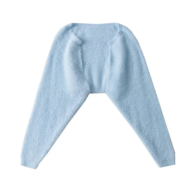 Furry Sweater Long Sleeve Short Blouse Outer Coat Light Blue - Shop at LoveMi