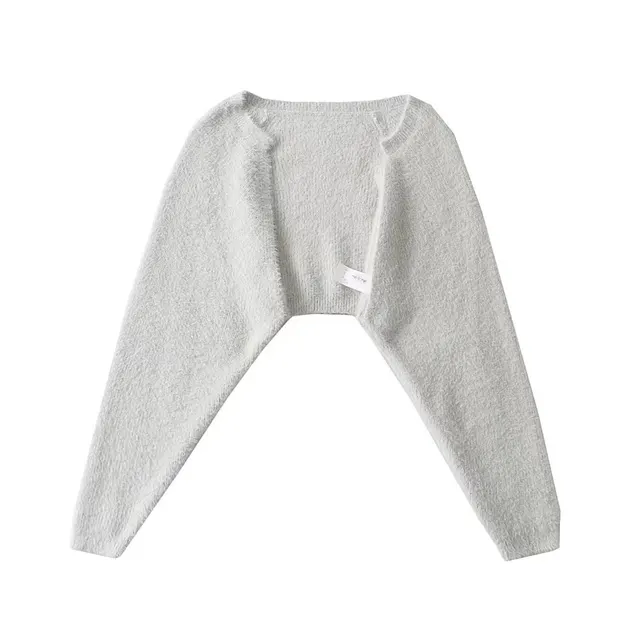 Furry Sweater Long Sleeve Short Blouse Outer Coat Light Gray - Shop at LoveMi