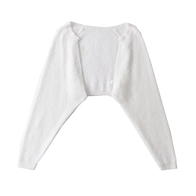 Furry Sweater Long Sleeve Short Blouse Outer Coat White - Shop at LoveMi