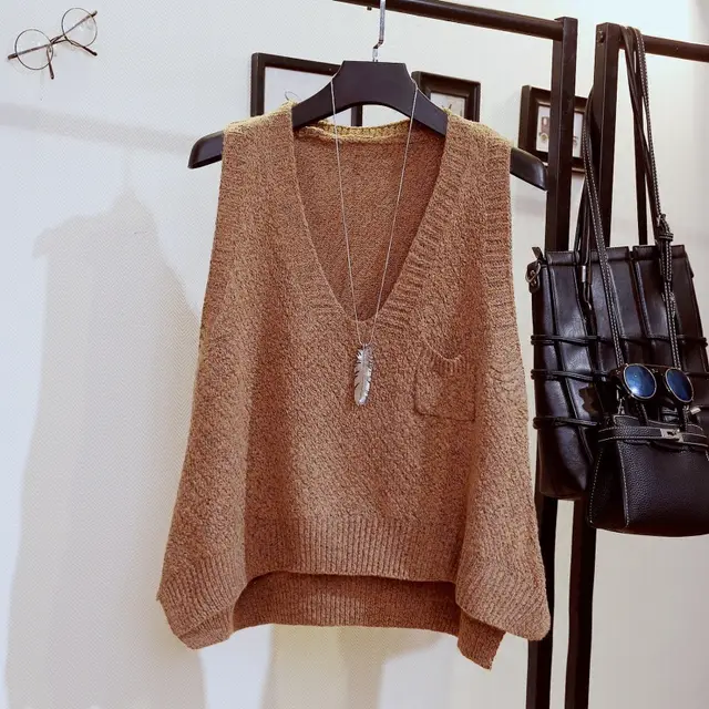 Spring New Loose Collar Waistcoat Wool Vest Sleeveless Camel - Shop at LoveMi