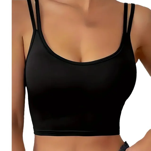 Solid Color Round Neck Cross Shoulder Strap Sleeveless Tight Vest Black - Shop at LoveMi