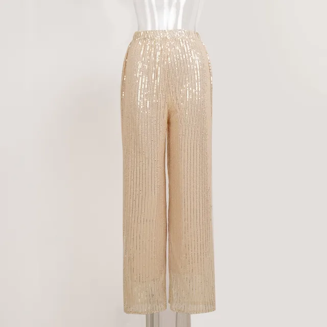 Autumn And Winter Shimmer Sequins Straight Mopping Pants Women Gold - Shop at LoveMi