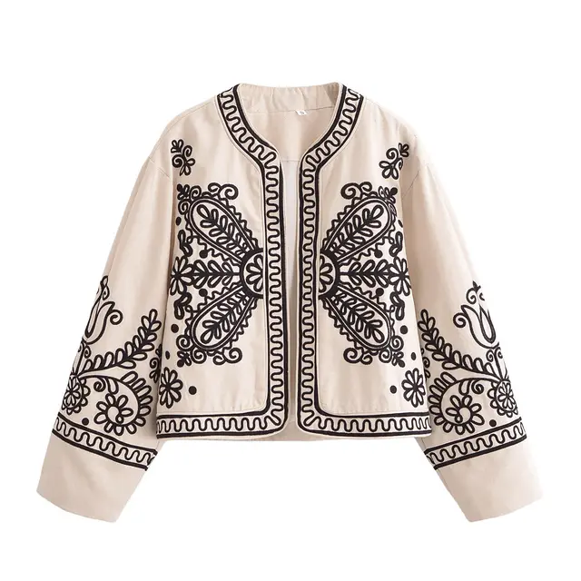 Women's Round Neck Retro Embroidered Long Sleeve Coat - Shop at LoveMi