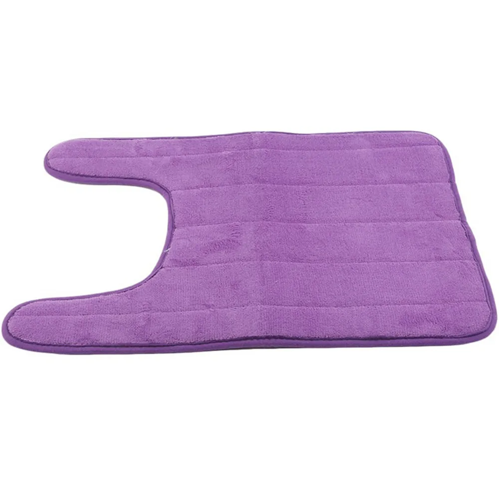 Coral Fleece Elastic U-shaped Memory Foam Toilet Mat - Purple