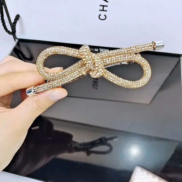 Rhinestone Bow Spring Clip Advanced Sense Champagne Diamond - Shop at LoveMi