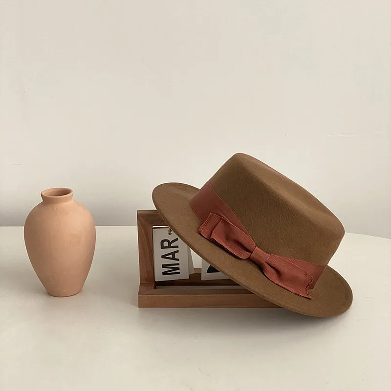 Bow Japanese Style British Style Western Style French Retro Flat brimmed Cap Brown Brown Bow - Shop at LoveMi