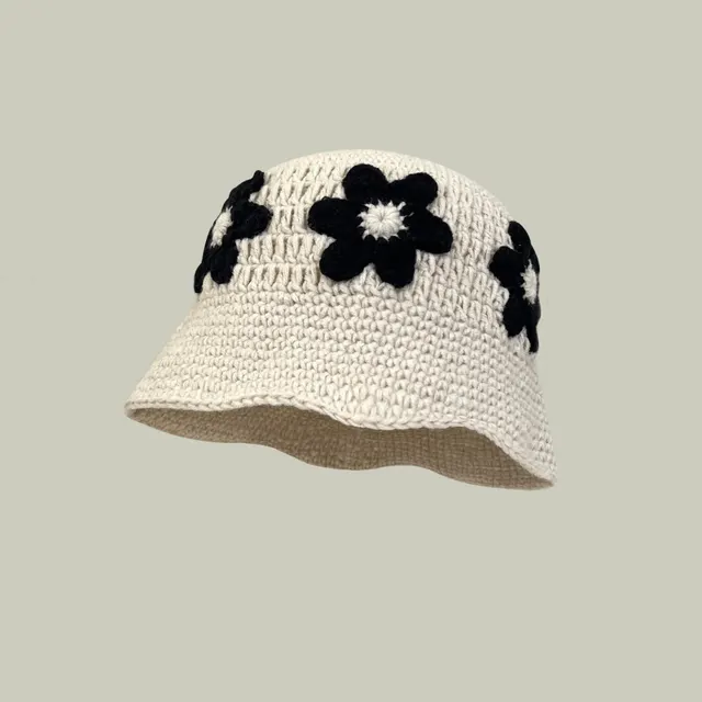 Face looking Small Handmade Crocheted Flower Bucket Hat Beige - Shop at LoveMi