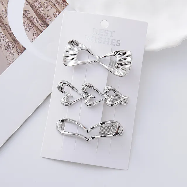 Cold Wind Metal Barrettes Silver Shaped Wave White Combination C - Shop at LoveMi