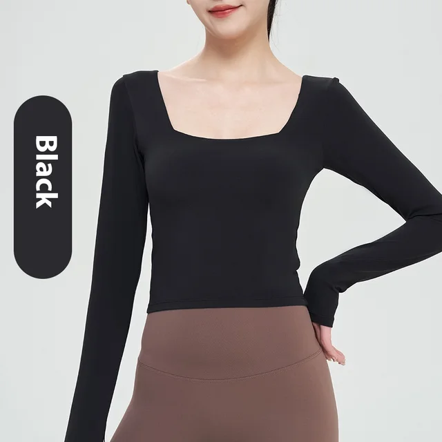 Autumn And Winter Nude Feel Yoga Clothing Top Black - Shop at LoveMi