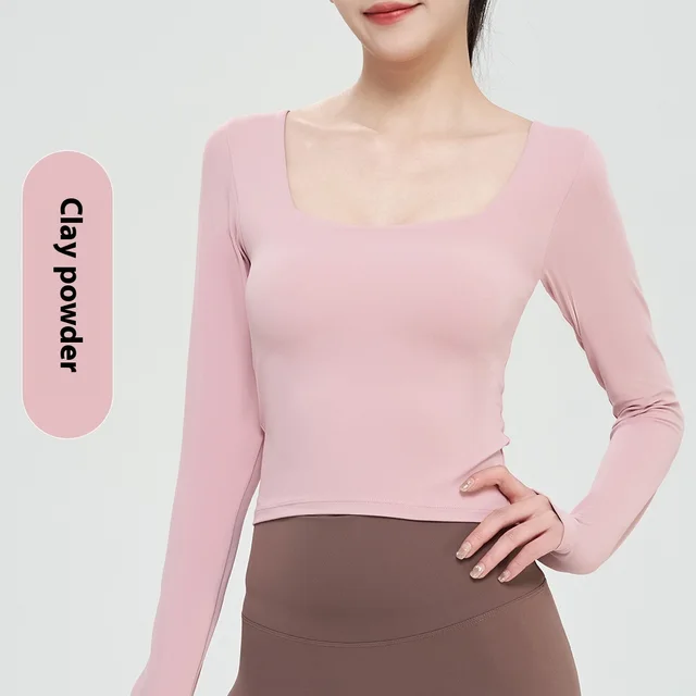Autumn And Winter Nude Feel Yoga Clothing Top Clay Powder - Shop at LoveMi