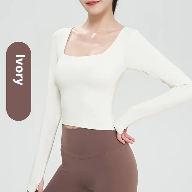 Autumn And Winter Nude Feel Yoga Clothing Top Ivory White - Shop at LoveMi