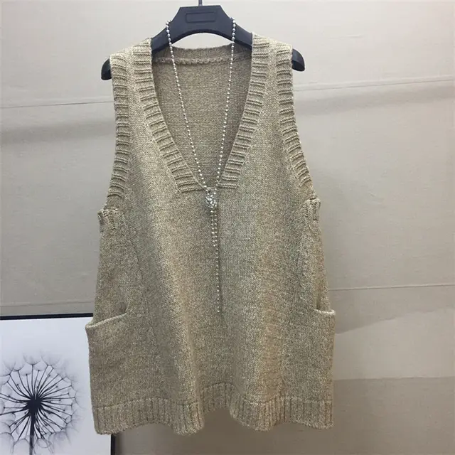 Plus Size Color Mid length Sleeveless Sweater Coat Khaki - Shop at LoveMi