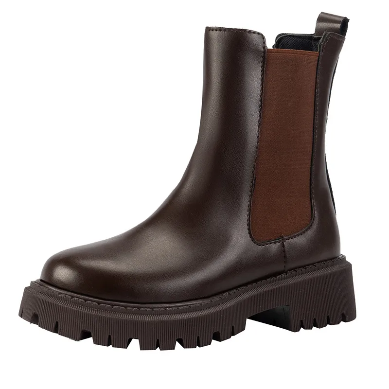Head Thick Bottom Smoke Pipe Female Boots Brown - Shop at LoveMi