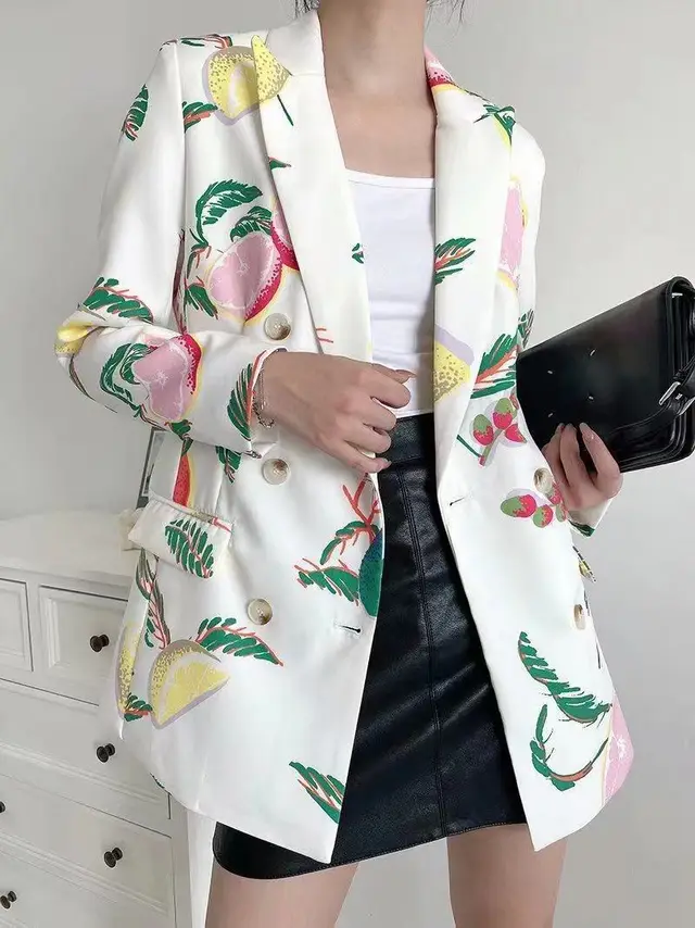 Women's Autumn Fresh Fruit Printed Small Suit White - Shop at LoveMi