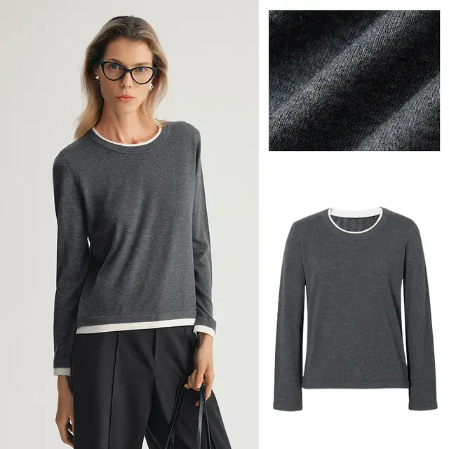 Women's Fashion Cool Contrast Color Knitwear Sweater Smoky Gray - Shop at LoveMi