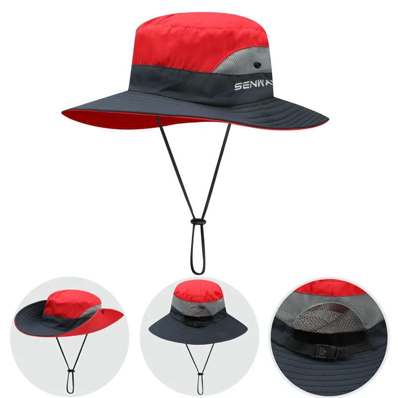 Bucket Hat Women's Summer Outdoor Sun Hat Exposed Ponytail Sun Hat Sun Protection Hat - Red