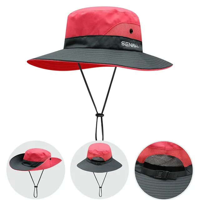 Bucket Hat Women's Summer Outdoor Sun Hat Exposed Ponytail Sun Hat Sun Protection Hat Watermelon Red - Shop at LoveMi