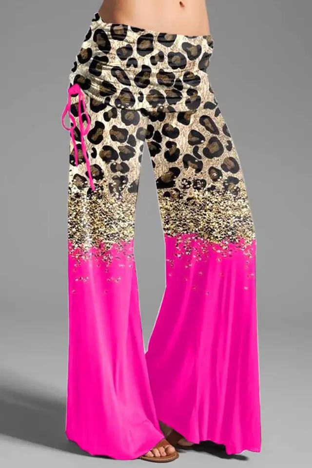 Women's Printed Casual Micro pull Drawstring Trousers Wide leg Pants D5Pk9D2328121 - Shop at LoveMi