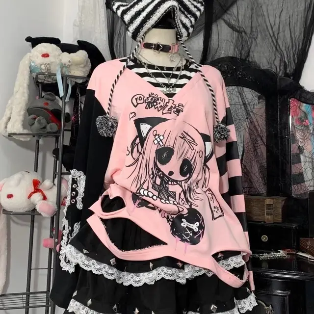 Asian Culture Clothes Stitching Fake Two piece T shirts Pink - Shop at LoveMi