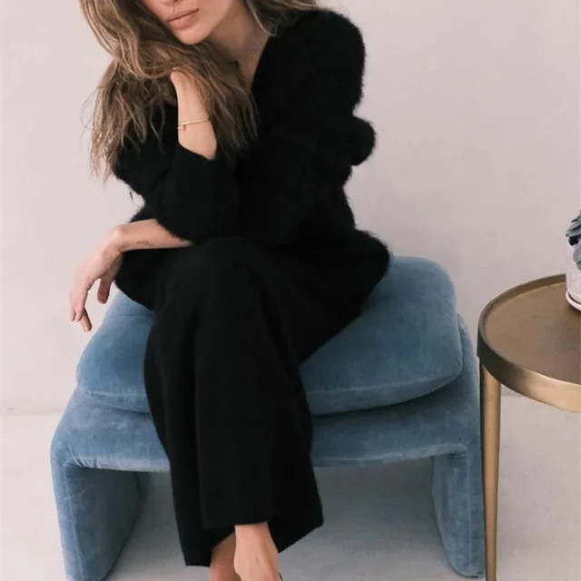 Cross border Spring And Autumn Imitation Marten Cardigan Women Idle Style Loose Sweater Coat Soft Long sleeved Sweater Women Black - Shop at LoveMi