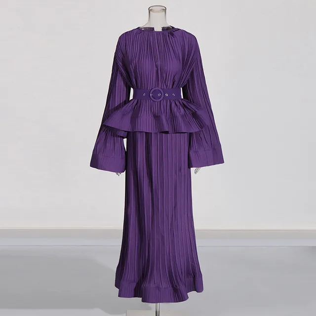 Fashion Two piece Suit Patchwork Ruffled Top Suit Purple - Shop at LoveMi
