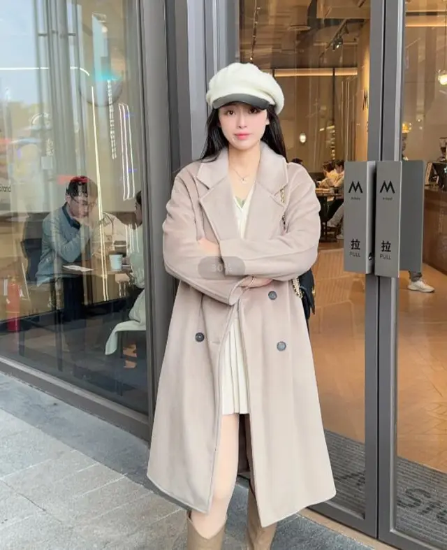 Autumn And Winter New Elegant Double Breasted Woolen Overcoat Coat Women Milk Coffee Color - Shop at LoveMi