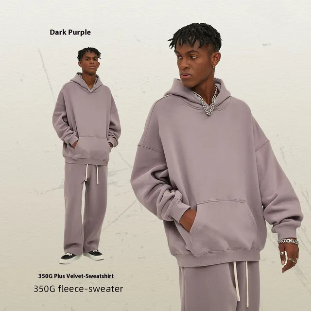 Oversize Thick Hooded Fashion Men's Sweater Dark Violet - Shop at LoveMi