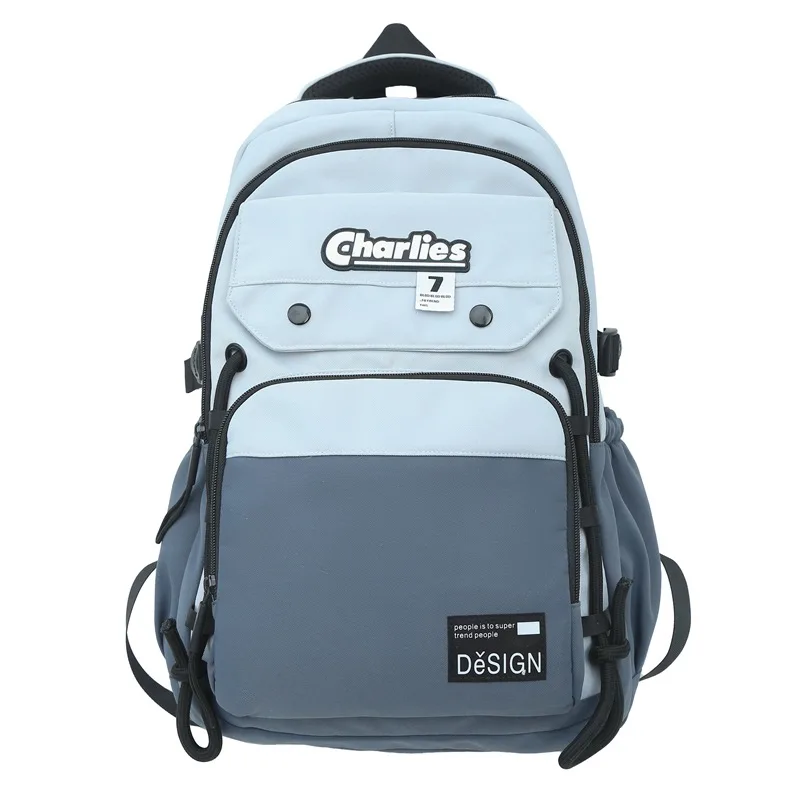 Large Capacity Men's Contrast Color Double Fashion Cool College Student Couple Backpack Blue - Shop at LoveMi