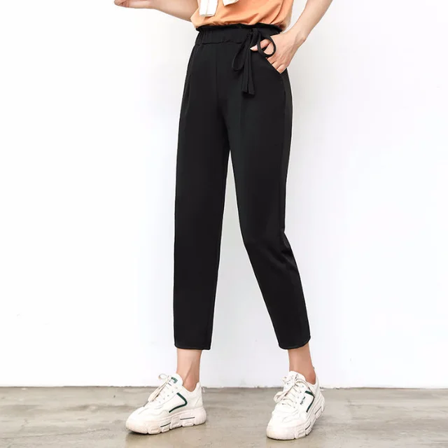 Slim Feet Cropped Tappered Harem Casual Pants Black - Shop at LoveMi