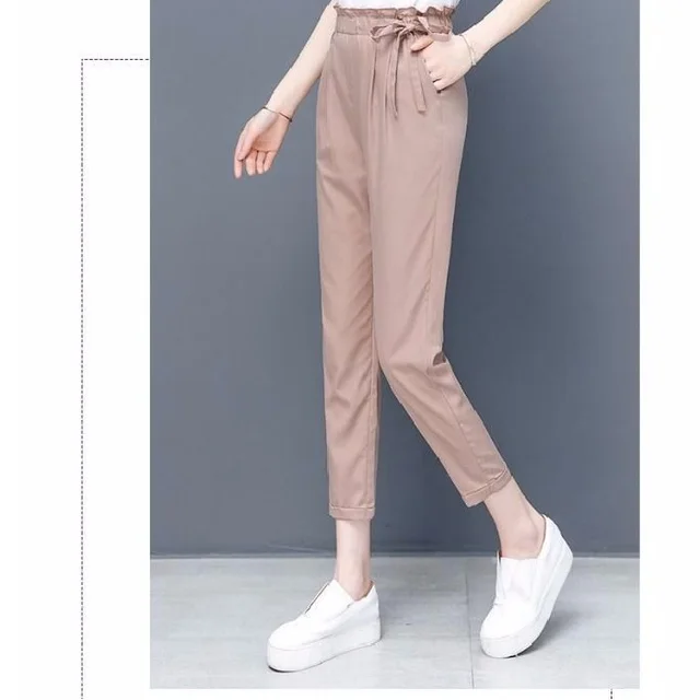 Slim Feet Cropped Tappered Harem Casual Pants Pink - Shop at LoveMi