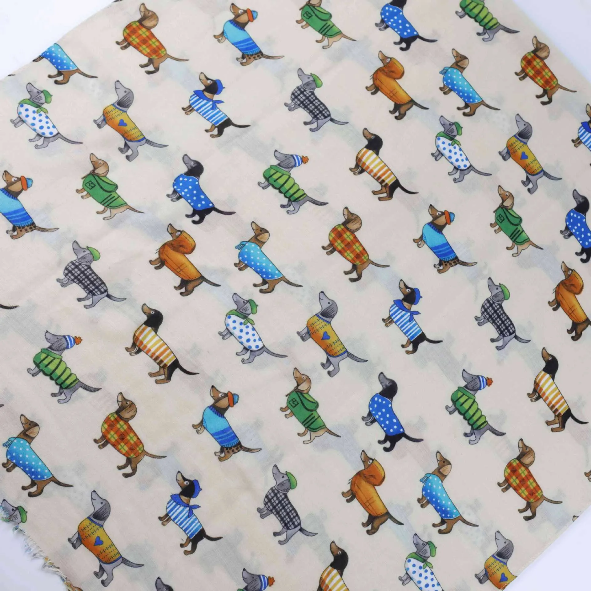 Fashionable Sausage Dog Satin Printed Scarf Shawl - White