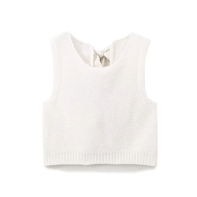 Women's Back Bow Hollow Out Sweater Vest White Back Lace Up - Shop at LoveMi