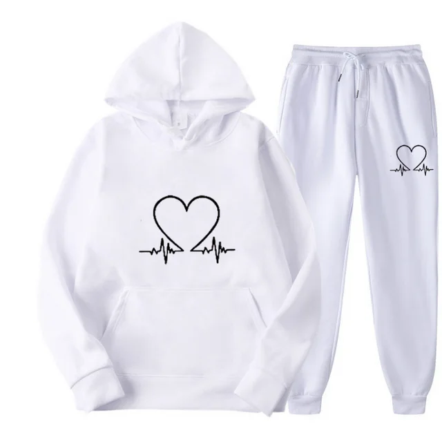 Polyester Sweater Suit Hooded Pullover Sports White And Black Logo - Shop at LoveMi
