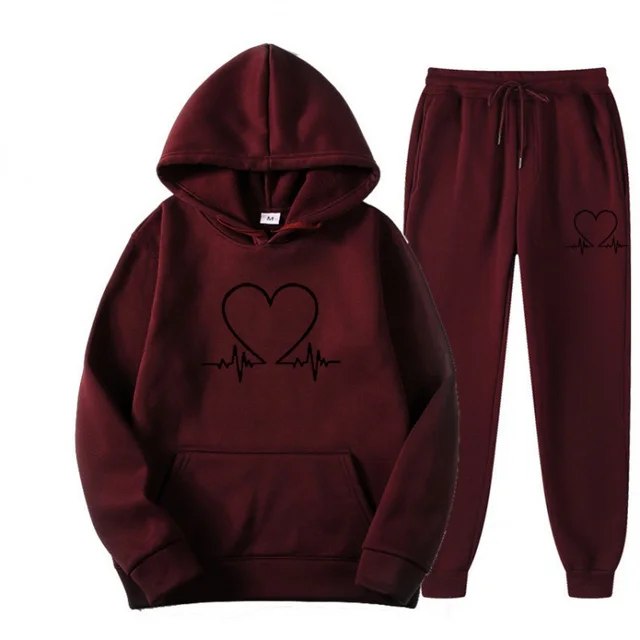 Polyester Sweater Suit Hooded Pullover Sports Wine Red Black Logo - Shop at LoveMi