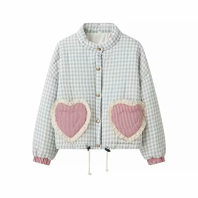 Women's Love Plaid Cotton padded Coat Green Grid - Shop at LoveMi