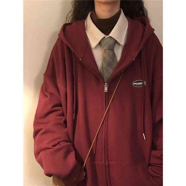 Retro Cityboy Japanese Zipper Cardigan Sweater Coat Wine Red - Shop at LoveMi