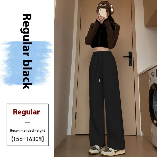 High Waist Long Thin Straight Loose Leisure Sports Sweatpants Black - Shop at LoveMi