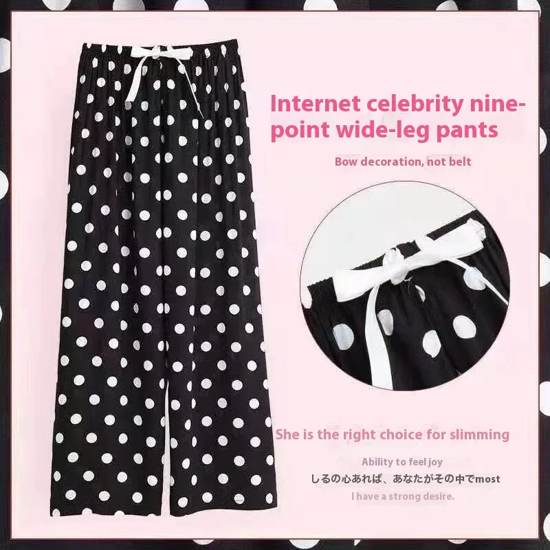 40 Cotton Silk Pajama Pants Summer Women - Black And White Dots