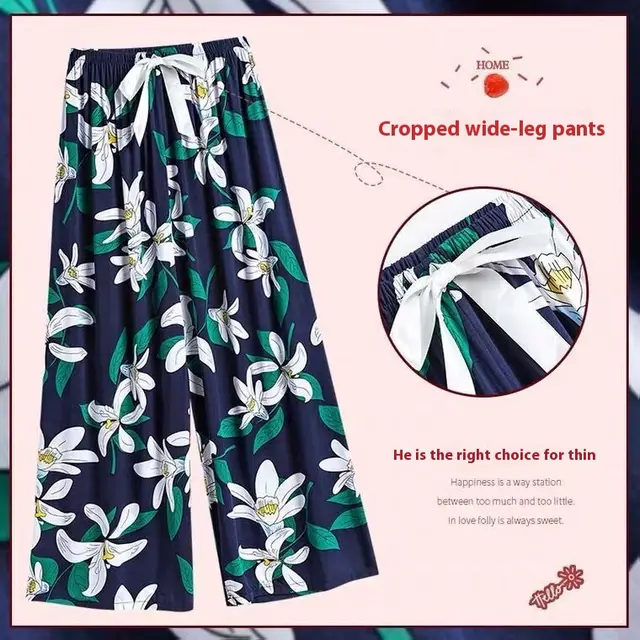 40 Cotton Silk Pajama Pants Summer Women Blue Narcissus - Shop at LoveMi
