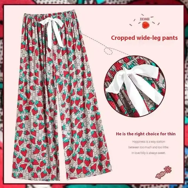 40 Cotton Silk Pajama Pants Summer Women Brown Strawberry - Shop at LoveMi