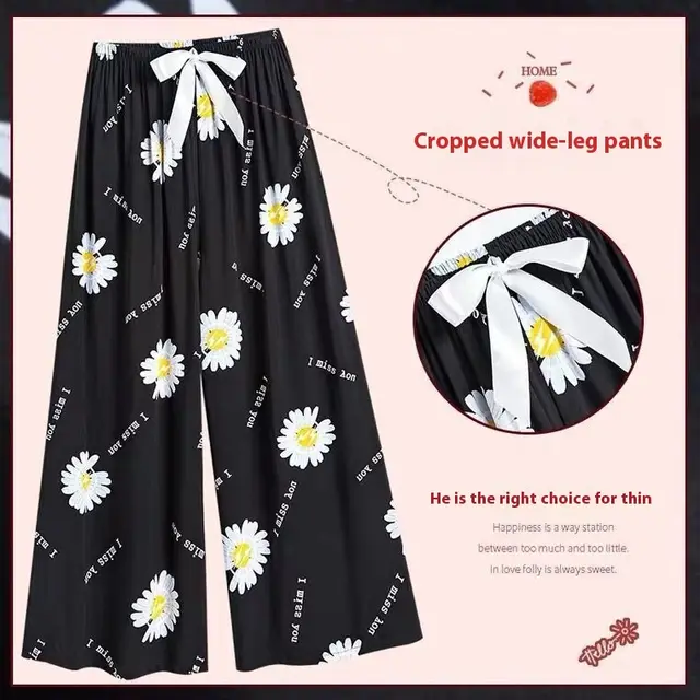 40 Cotton Silk Pajama Pants Summer Women Letter Daisy - Shop at LoveMi