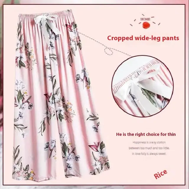 40 Cotton Silk Pajama Pants Summer Women Pink Jasmine Flower - Shop at LoveMi