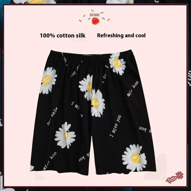 Silk Pajamas Women's Summer Short Pants Home Pants Artificial Cotton Thin Air Conditioning Cotton Letter Daisy - Shop at LoveMi