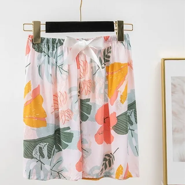 Silk Pajamas Women's Summer Short Pants Home Pants Artificial Cotton Thin Air Conditioning Cotton Painted Banana - Shop at LoveMi