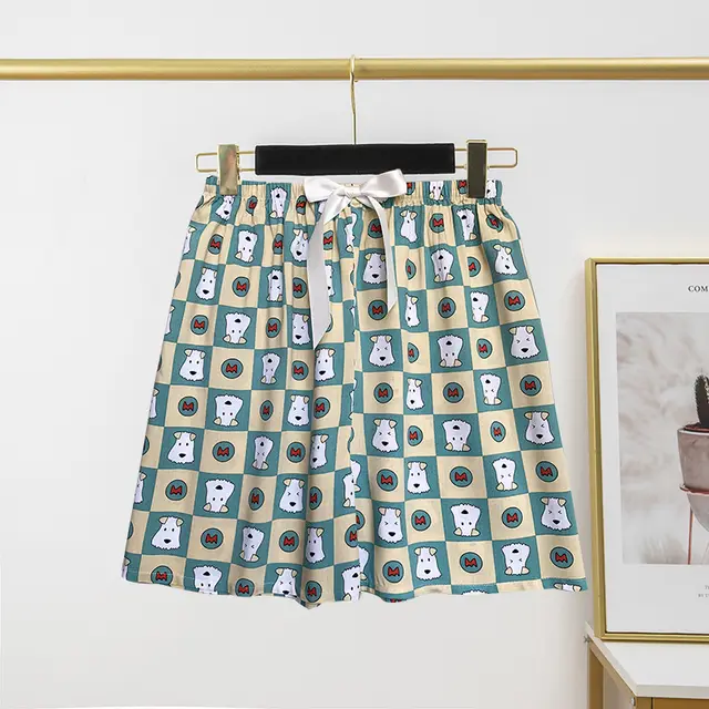 Cotton Silk Pajama Pants Women's Thin Shorts Artificial Cotton Casual Outdoor Home Pants Khaki Checkered Dog - Shop at LoveMi