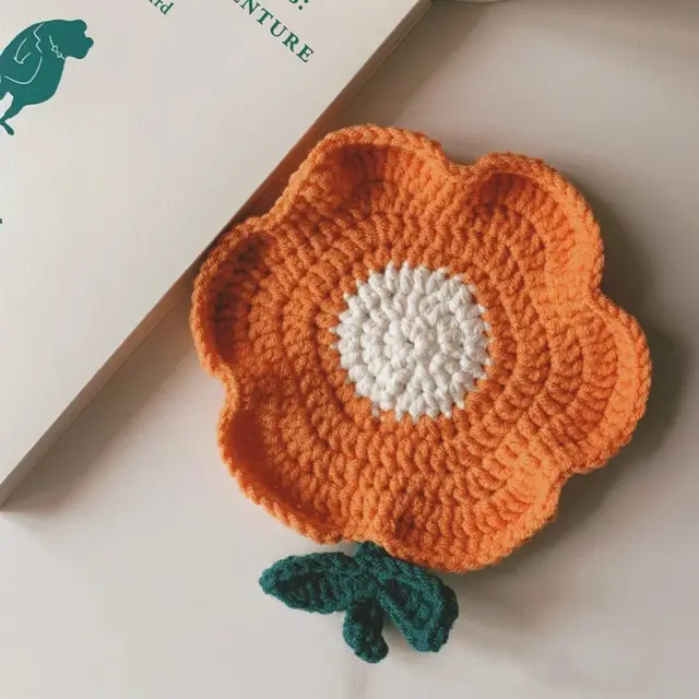 Diy Material Package Lamb Coaster Handmade Wool Woven Little Flower Cup Heat Proof Mat A Small Flower Coaster Orange - Shop at LoveMi