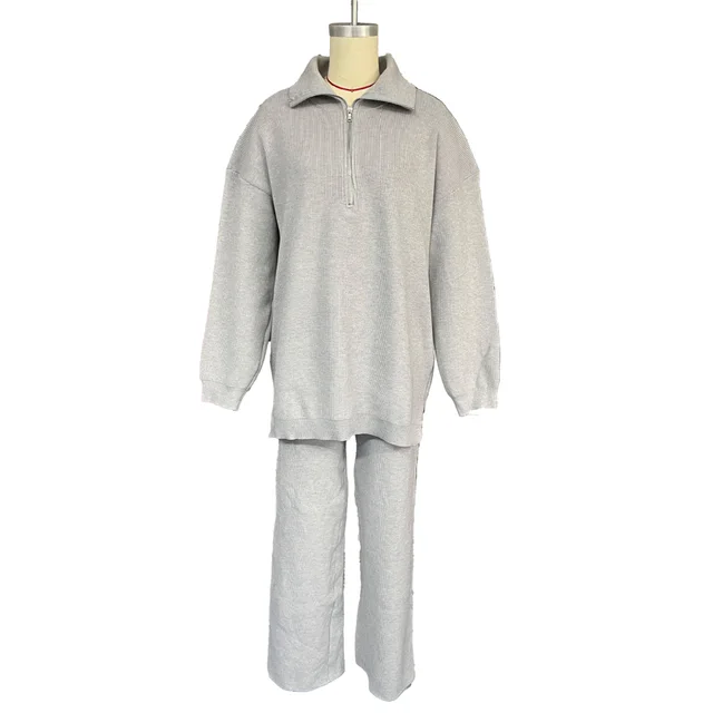 Autumn And Winter Half Zipper Sweaters Straight leg Trousers Two piece Set M1011 Gray - Shop at LoveMi