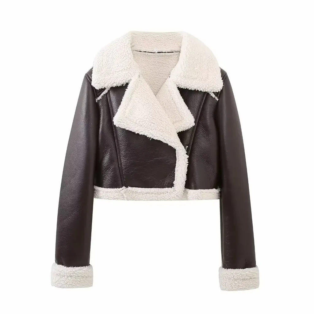 Casual Double-sided Short Jacket - Coffee Skin White Fur