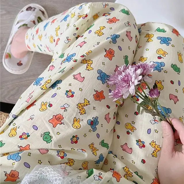 Cartoon Pajama Pants For Women Spring And Autumn New Home Cute Printed Loose Casual Light Yellow Baby Elephant - Shop at LoveMi